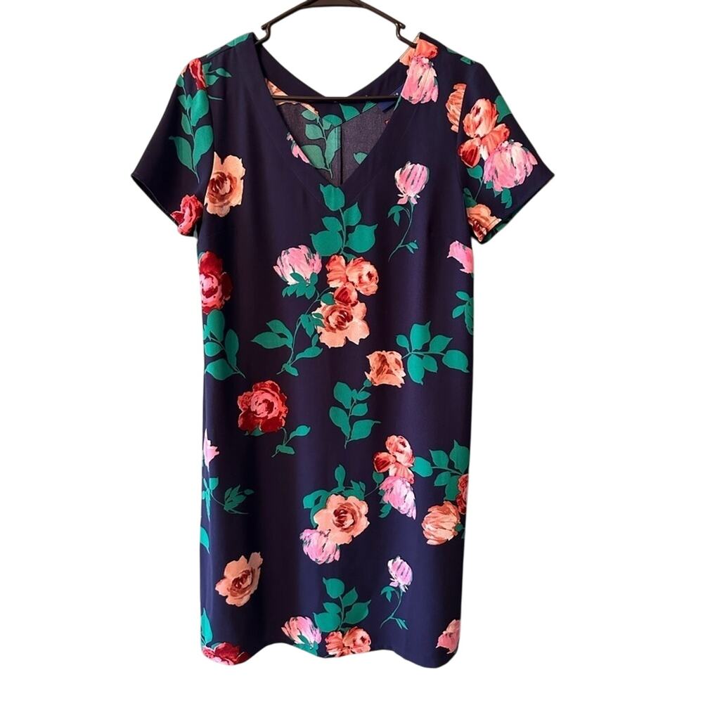 Apt 9 Navy Blue and Pink Floral Shift Knee Length Dress Size Small